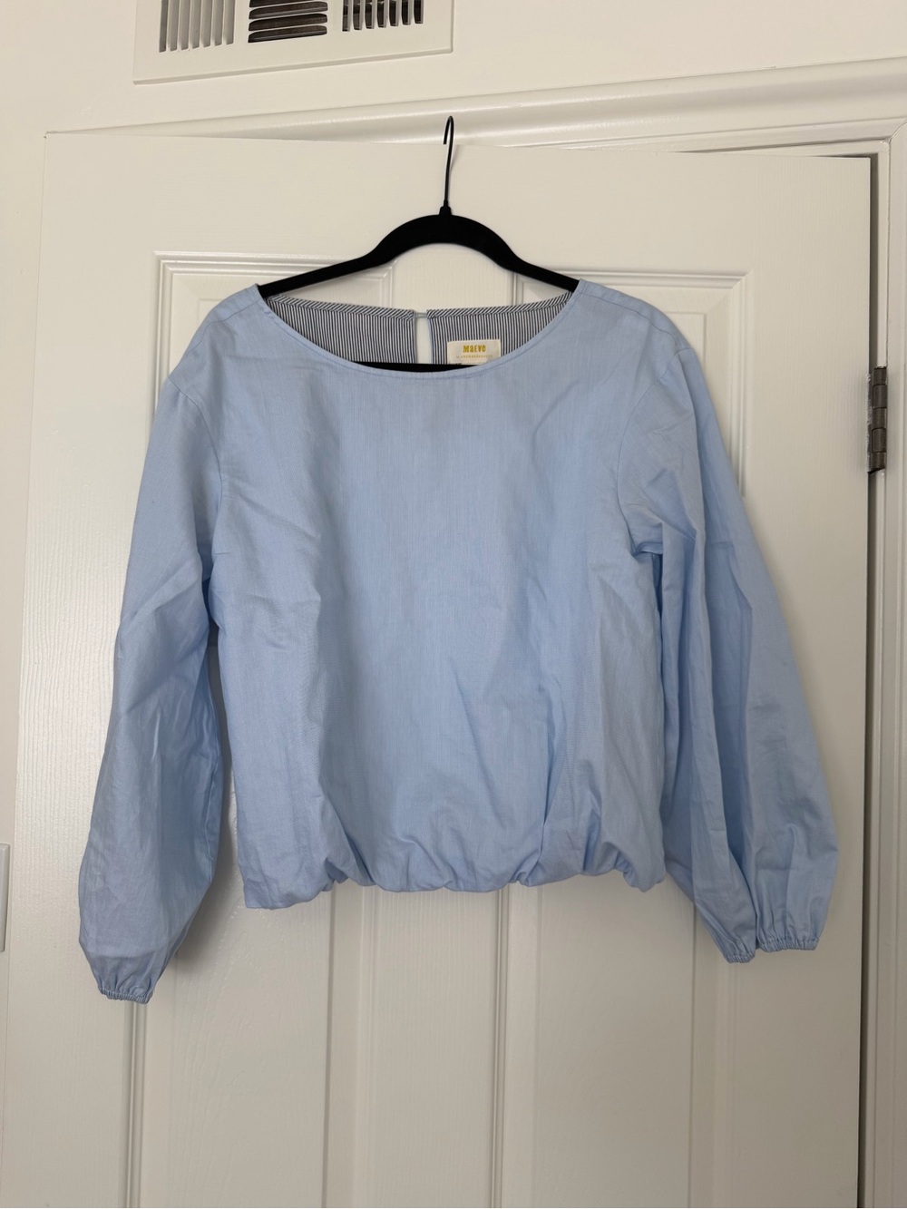 Anthropologie Light Blue Long-Sleeve Boat Neck Blouse